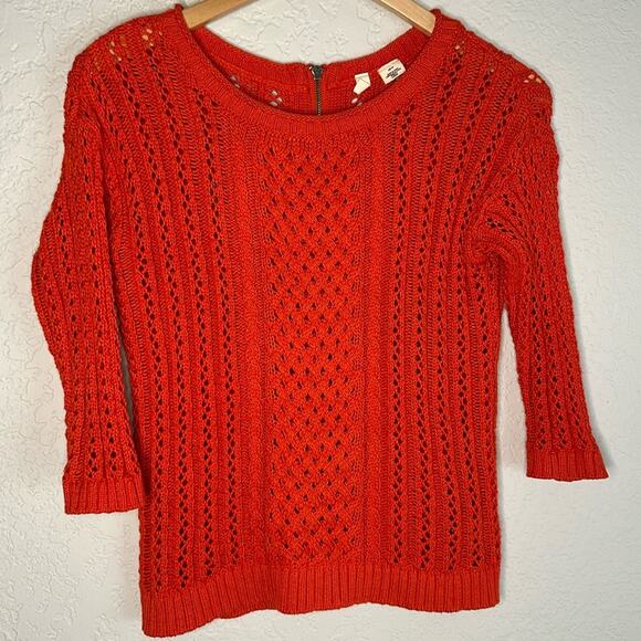 Anthropologie Moth Orange Knit Sweater Exposed Back Zipper Twee Preppy School - Picture 1 of 7